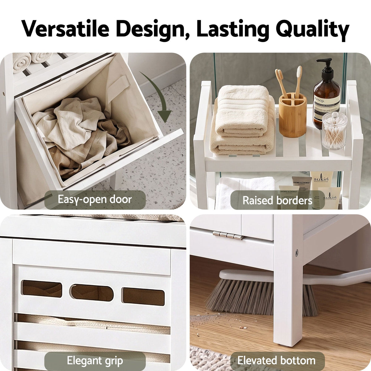 Artiss Bathroom Storage Cabinet Tilt Out Laundry Hamper Tall Organiser White
