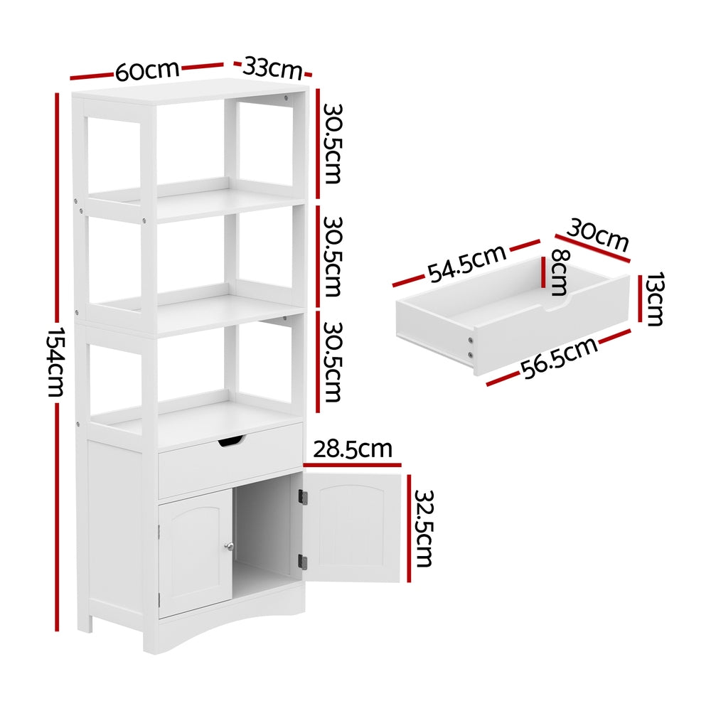 Artiss Bathroom Floor Storage Cabinet with 2 Drawers 3 Open Shelves 2 Doors White