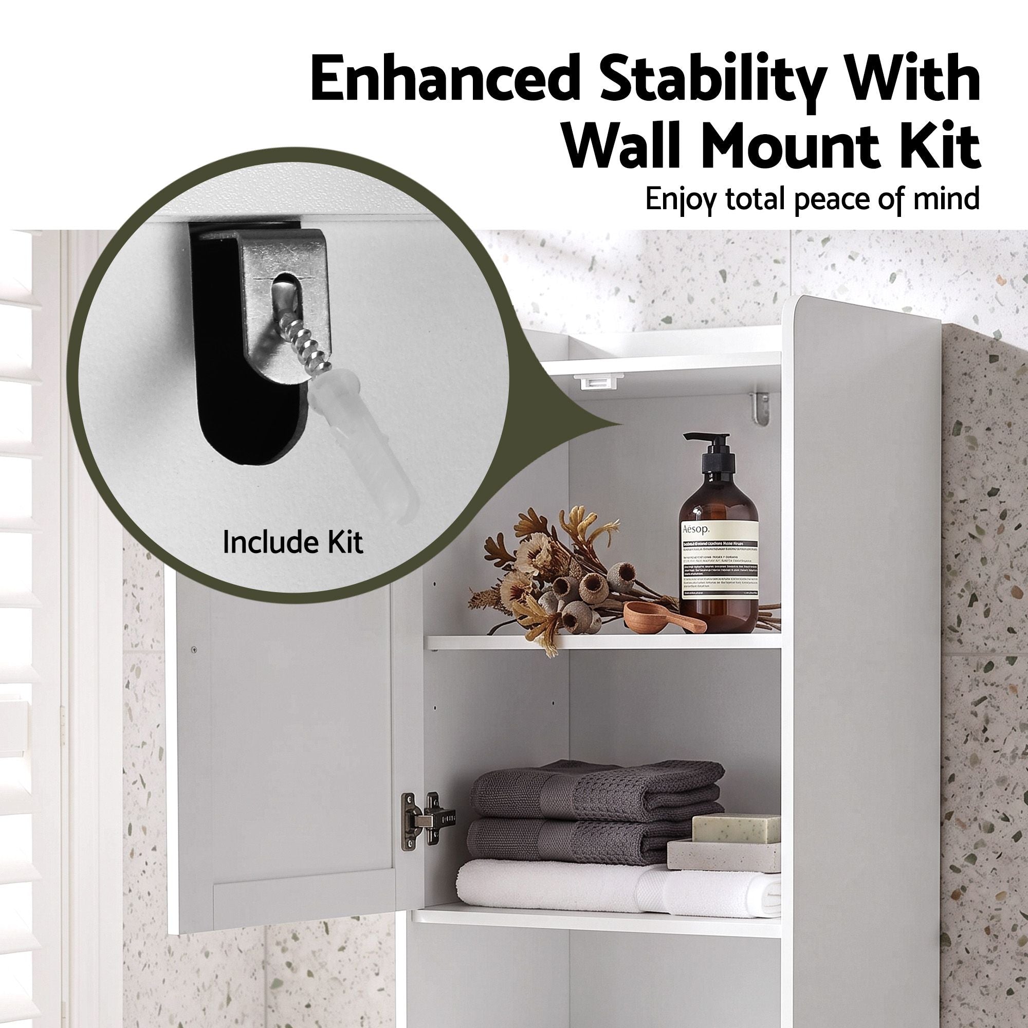 Artiss Tall Bathroom Storage Cabinet with Tilt Out Laundry Hamper White 170cm
