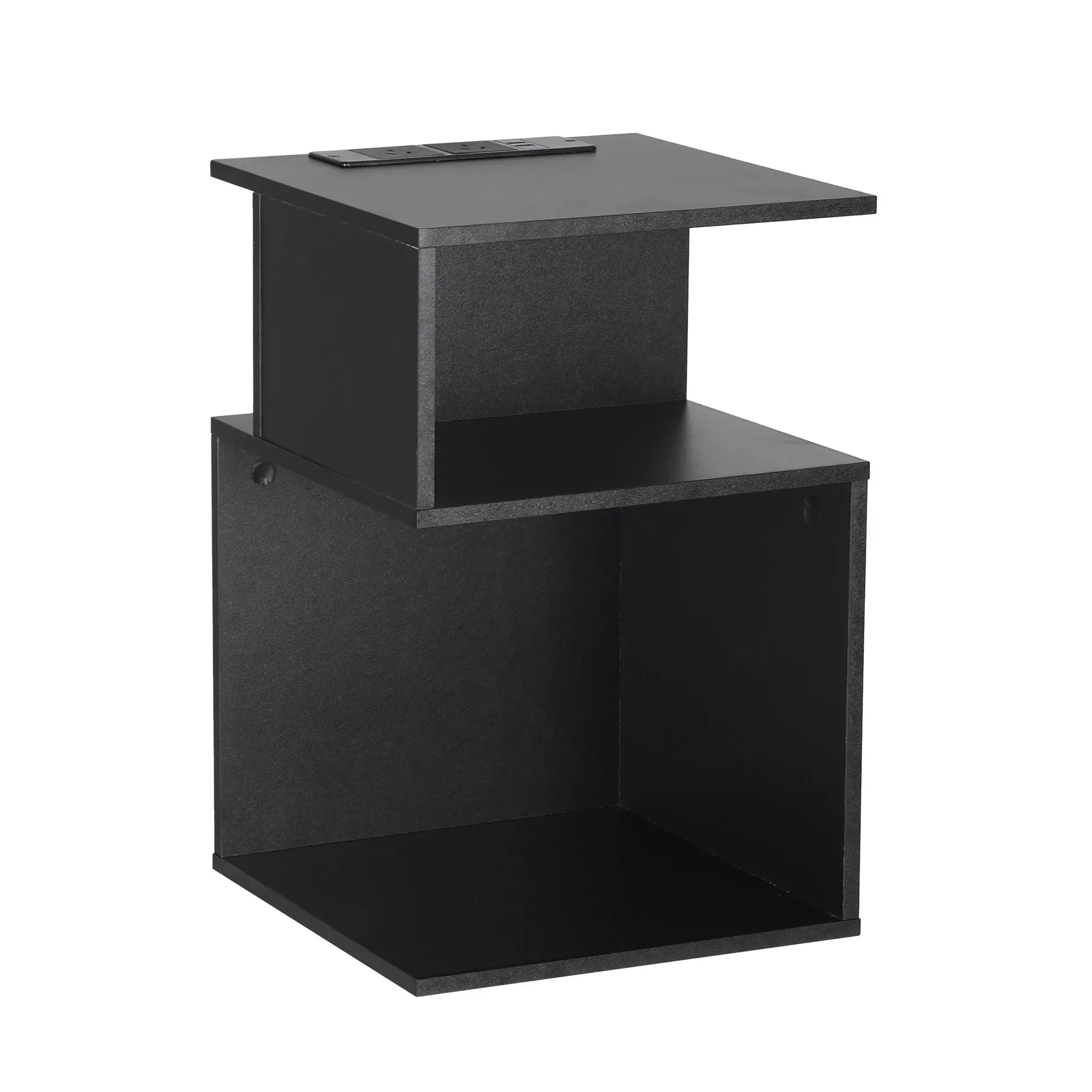 Bedside Table 2 Shelves S-Shaped Charging Station Black