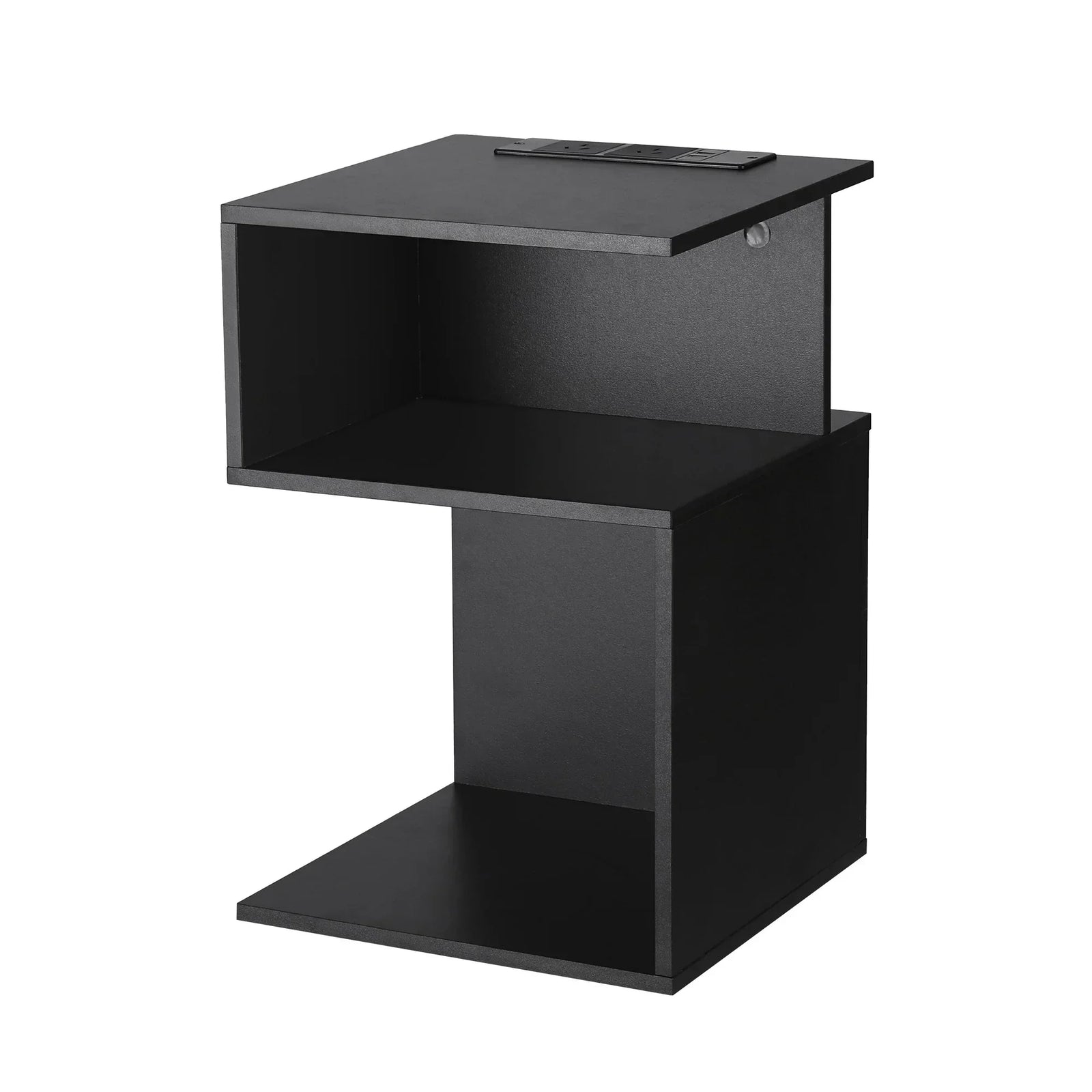 Bedside Table 2 Shelves S-Shaped Charging Station Black