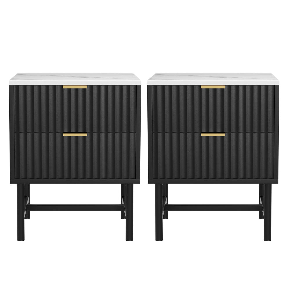 2x Bedside Table 2 Drawers - Black
