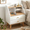Bedside Table – 2 Drawers, 3 Shelves, Charging Ports, White & Pine