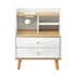 Bedside Table – 2 Drawers, 3 Shelves, Charging Ports, White & Pine