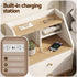 Bedside Table – 2 Drawers, 3 Shelves, Charging Ports, White & Pine