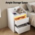 LED Bedside Table – White Nightstand w/ Charging Station & 2 Drawers