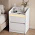 LED Bedside Table – White Nightstand w/ Charging Station & 2 Drawers
