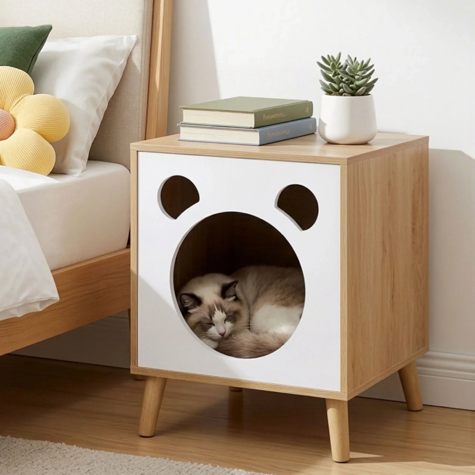 Cat Nest Bedside Table Solid Wood