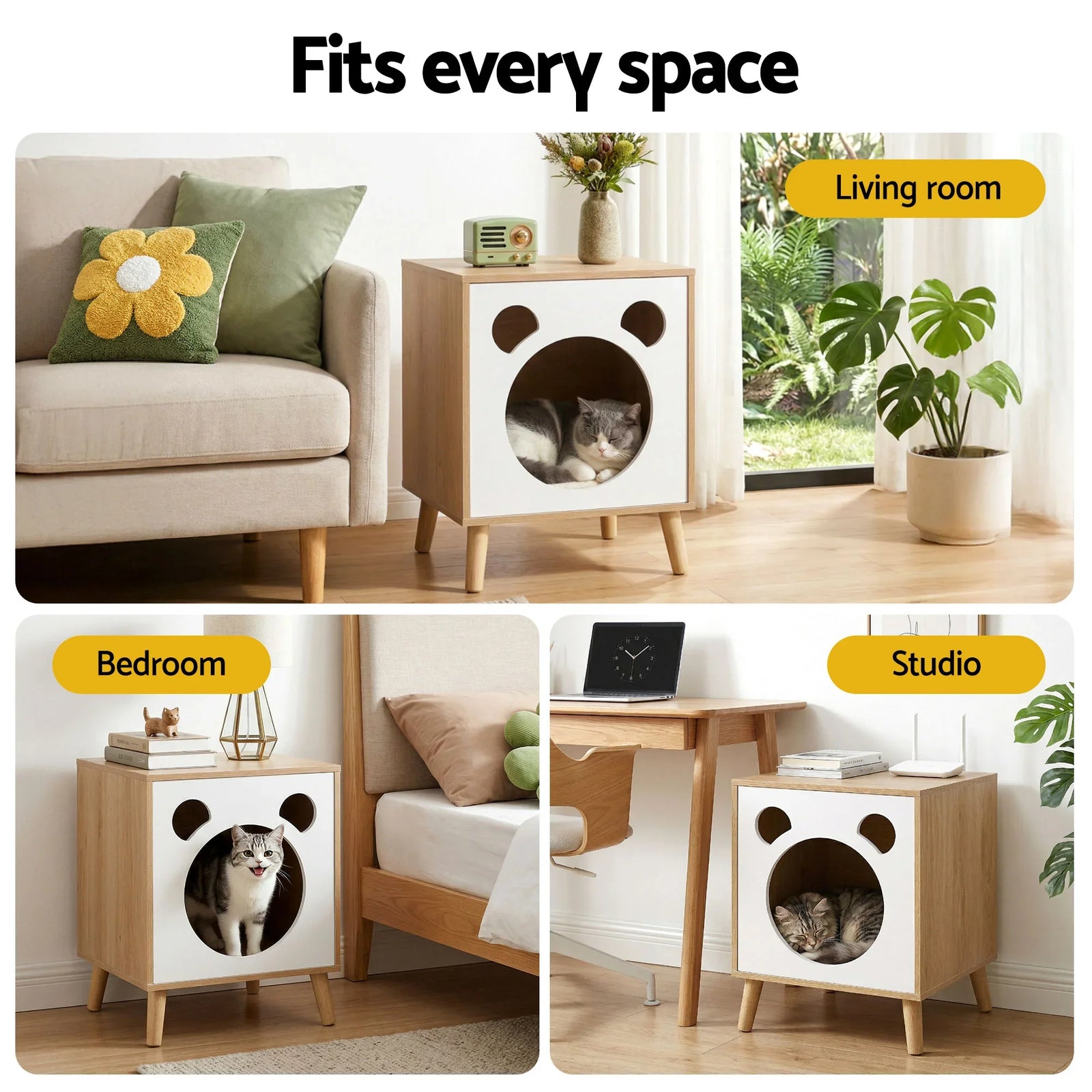 Cat Nest Bedside Table Solid Wood