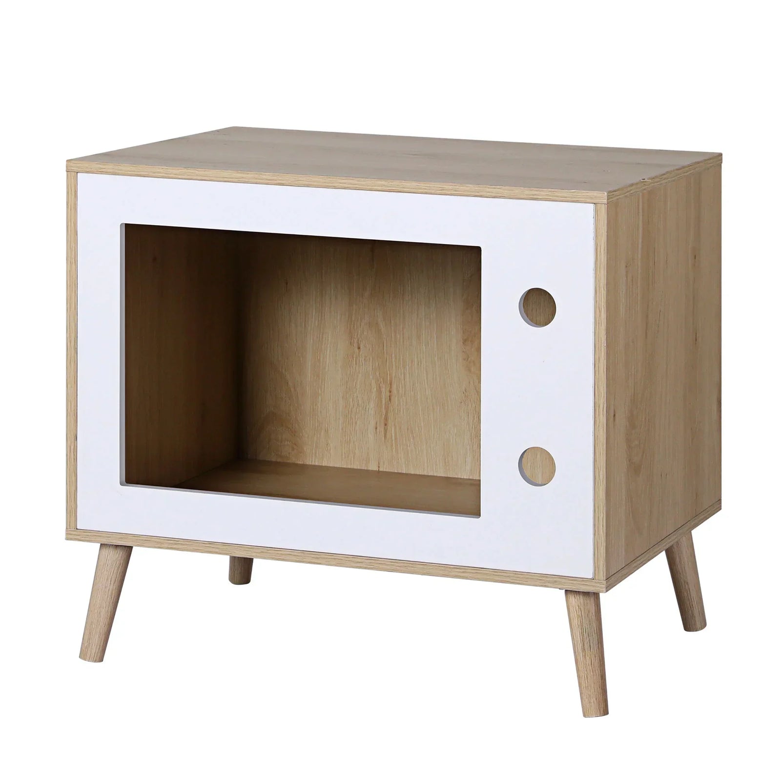 2‑in‑1 Bedside Table & Cat House – MDF/Pine, 60cm, Pine/White