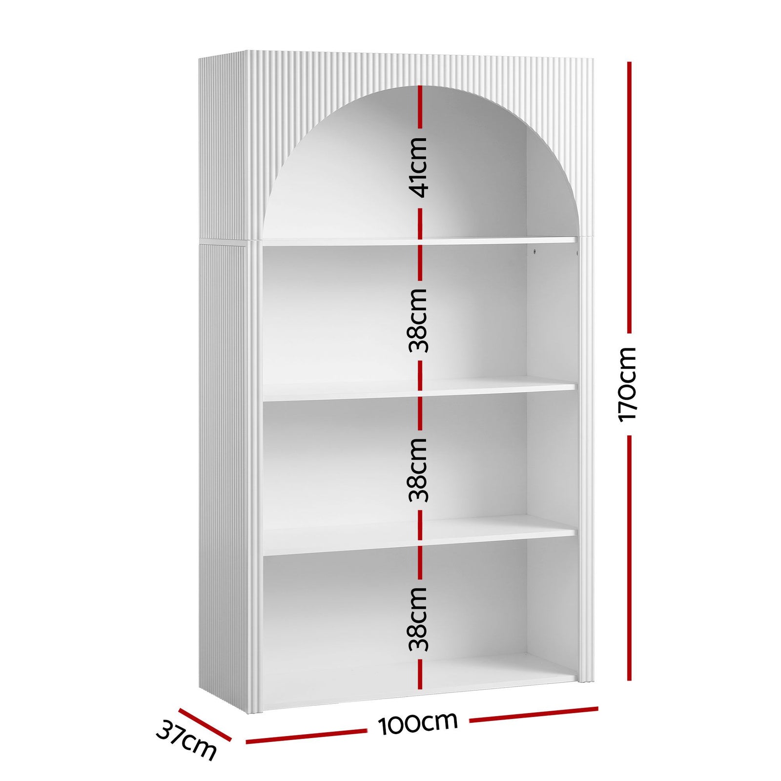 Artiss 4-Tier Arched Bookshelf, White MDF & Birch Wood, 20kg Per Shelf