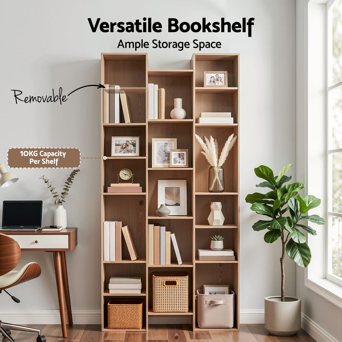 Artiss Bookshelf Display Shelves CD DVD Storage Rack Tall Bookcase Oak