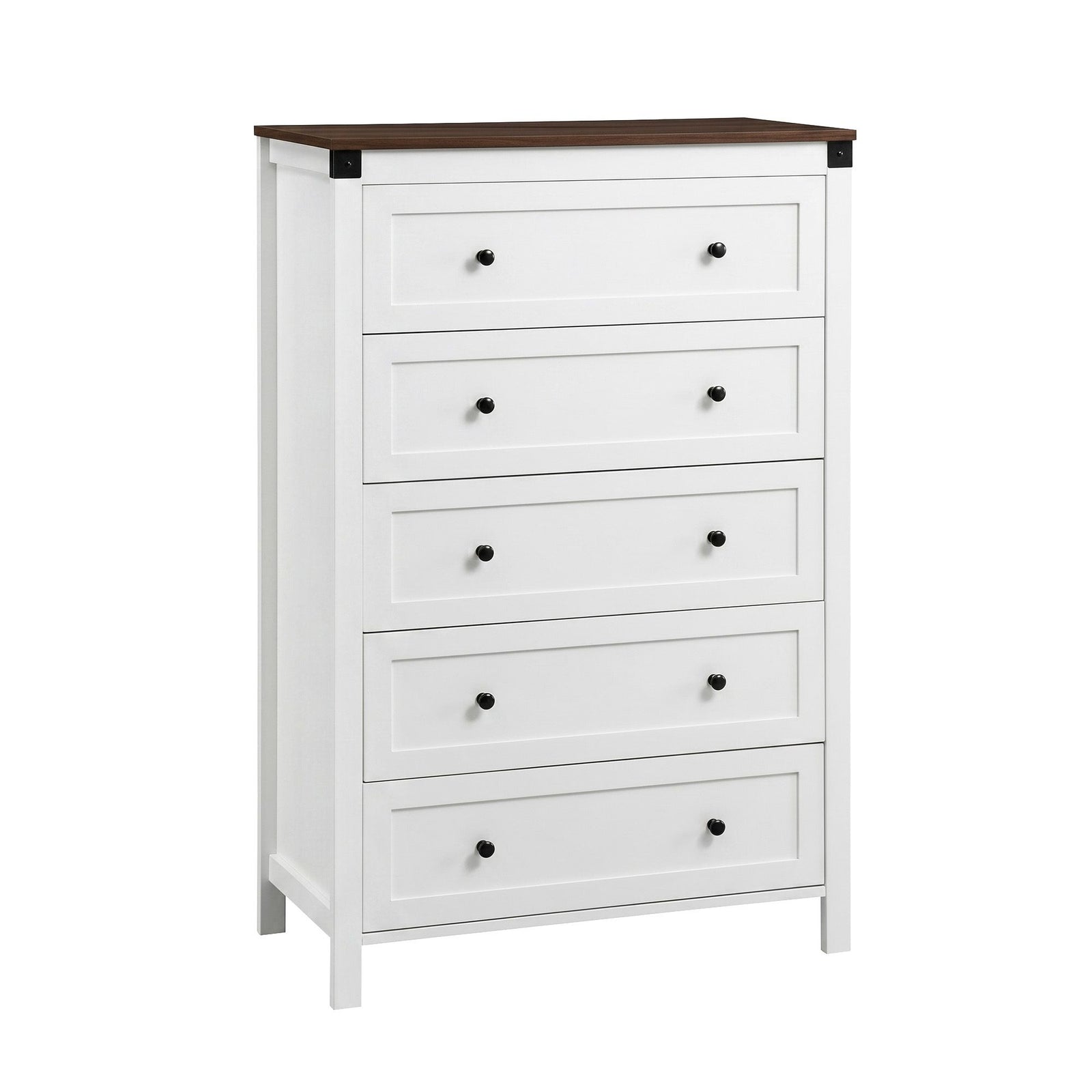 Artiss 5 Drawer Tallboy Chest of Drawers White Walnut Storage Unit 123cm