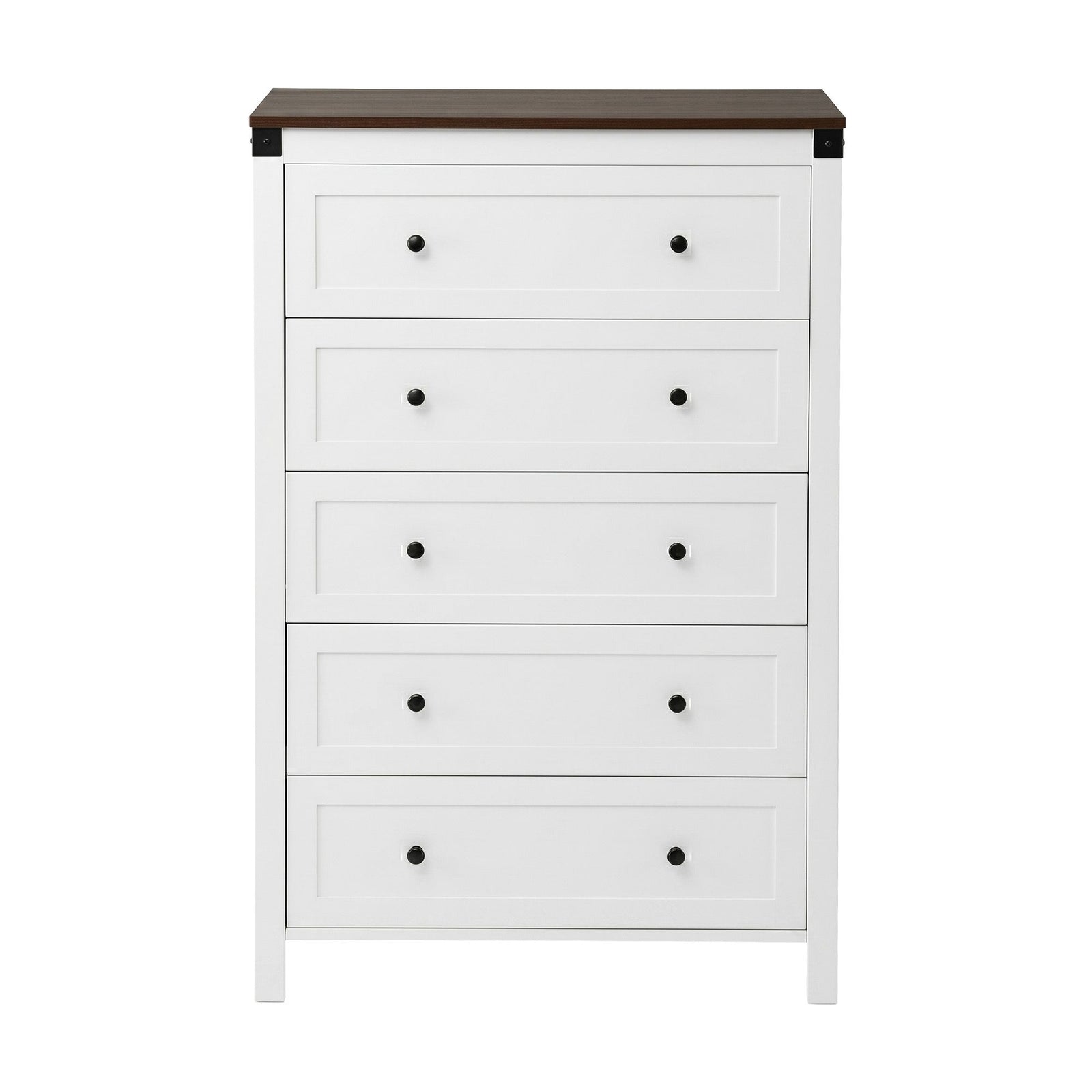 Artiss 5 Drawer Tallboy Chest of Drawers White Walnut Storage Unit 123cm