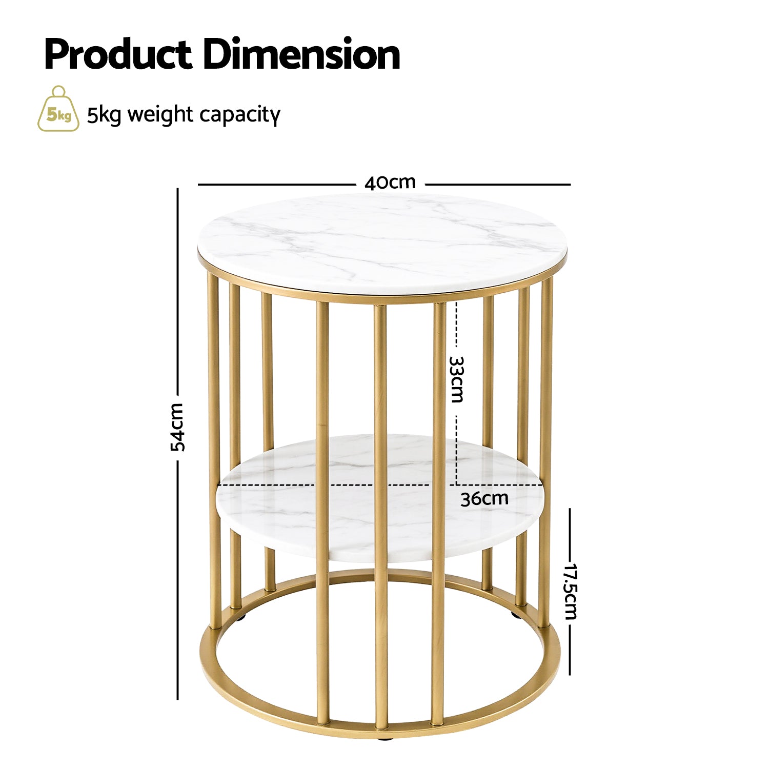 Coffee Table 2-Tier Round Marble Effect White&Gold