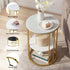 Artiss Side Table Set of 2 Marble Effect Round Coffee Table 2 Tier End Bedside Table Nightstand White&Gold