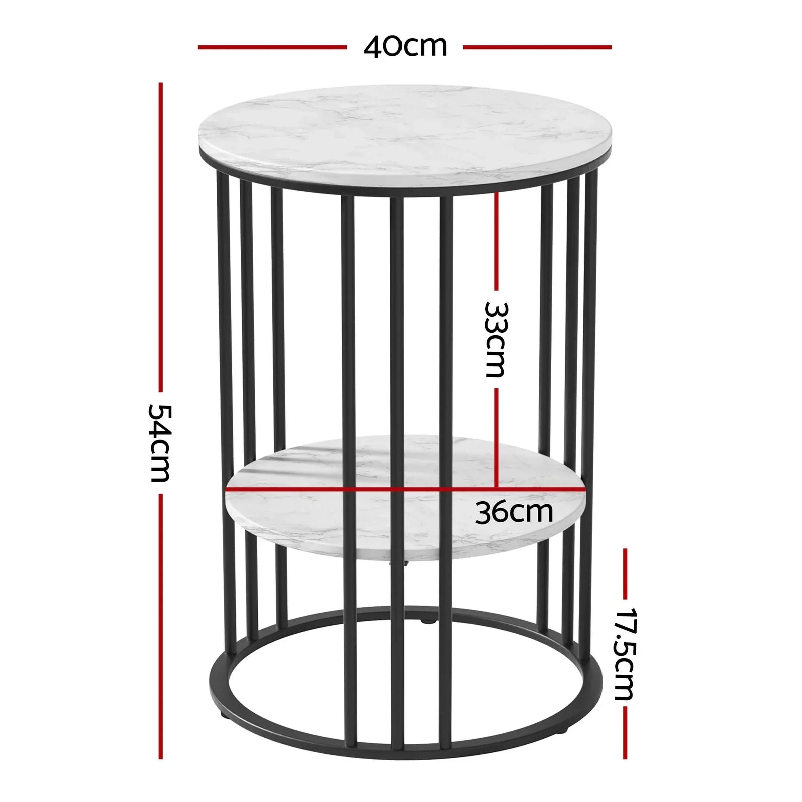 Artiss Set of 2 Side Tables – Marble Look, 2‑Tier Storage, Metal Frame, 40×54cm