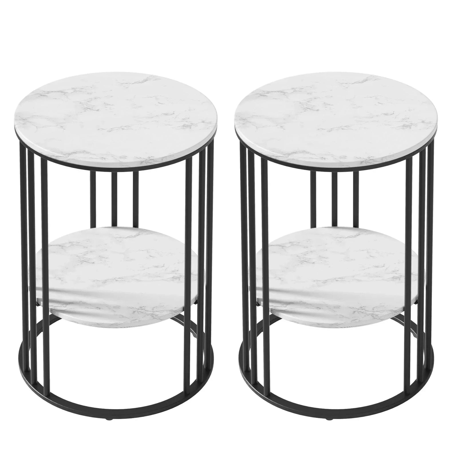 Artiss Set of 2 Side Tables – Marble Look, 2‑Tier Storage, Metal Frame, 40×54cm