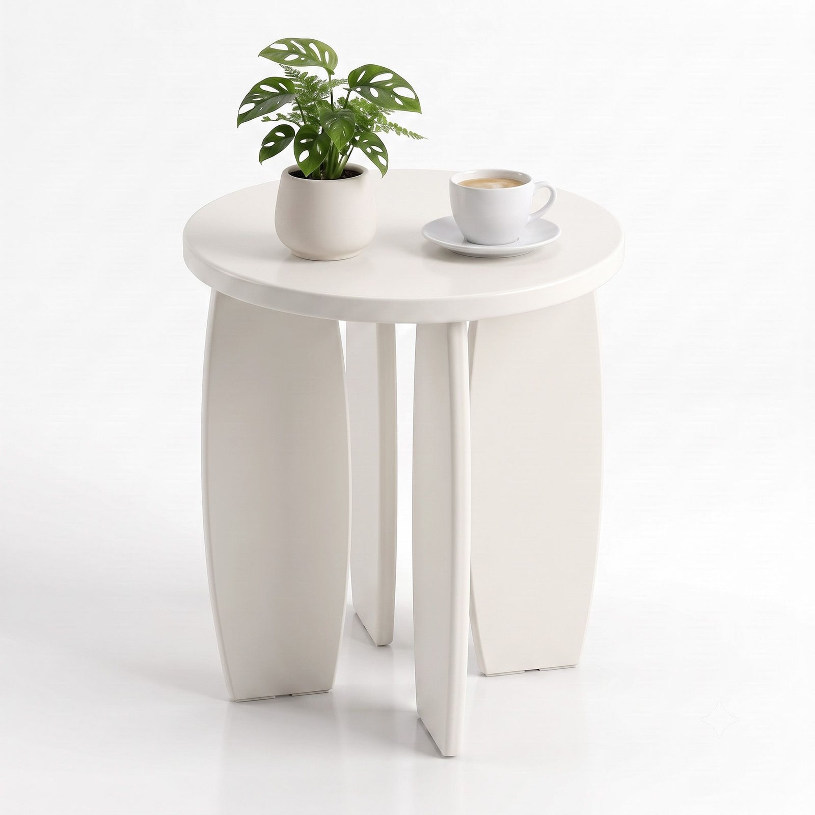 Artiss Coffee Table Set of 2 High Gloss Round Side Bedside Table Wood Living Room Cream