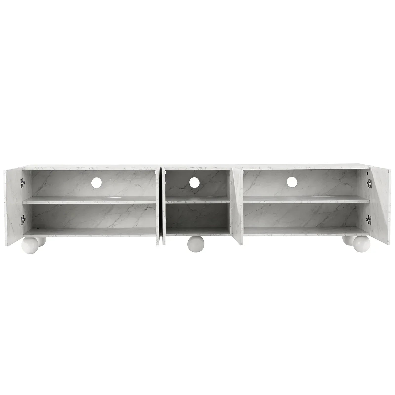 200cm TV Unit – Marble Effect, Soft‑Close Cabinets, Rubber Wood Legs, White