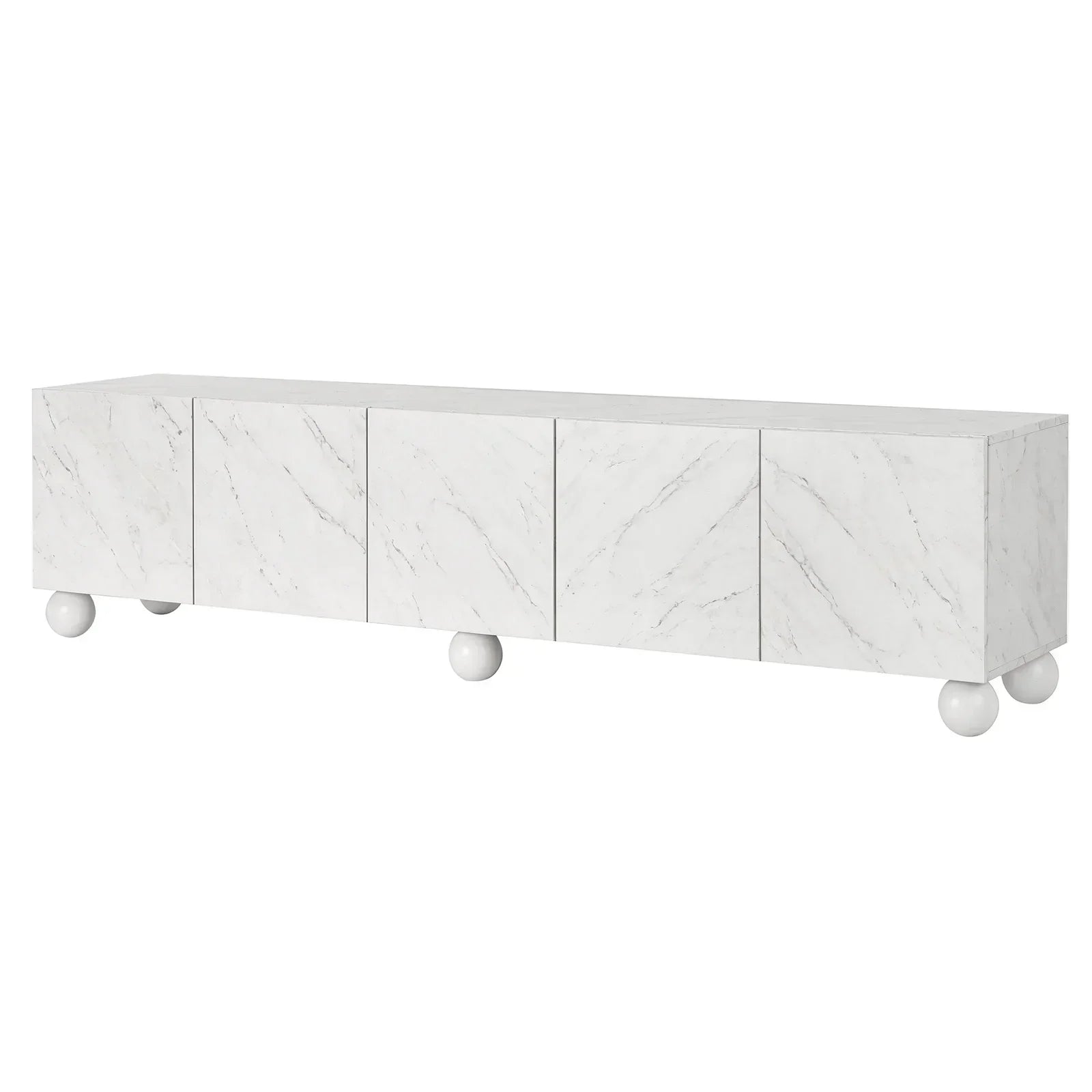 200cm TV Unit – Marble Effect, Soft‑Close Cabinets, Rubber Wood Legs, White