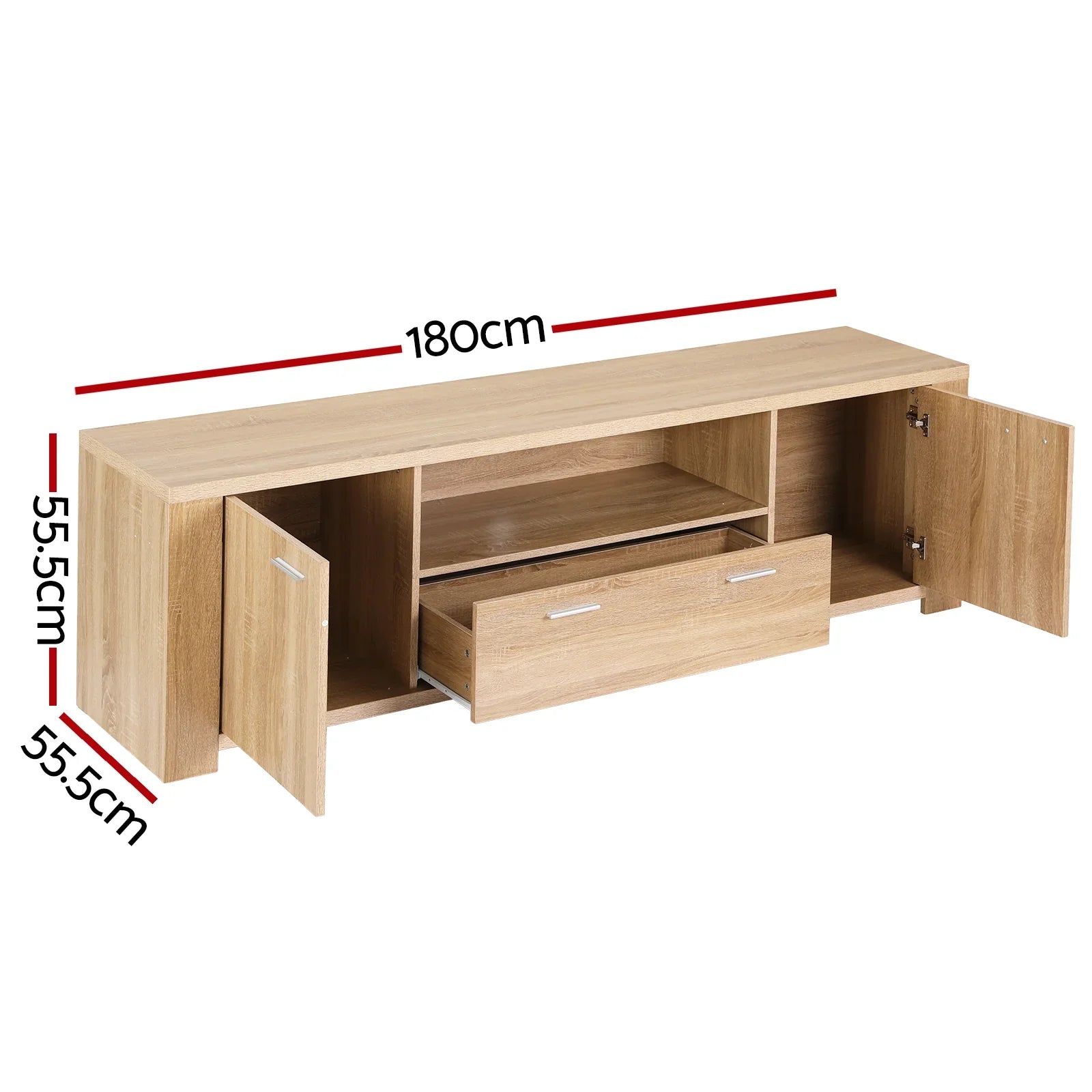 180cm TV Unit Entertainment Unit Storage Drawer Cabinet Pine