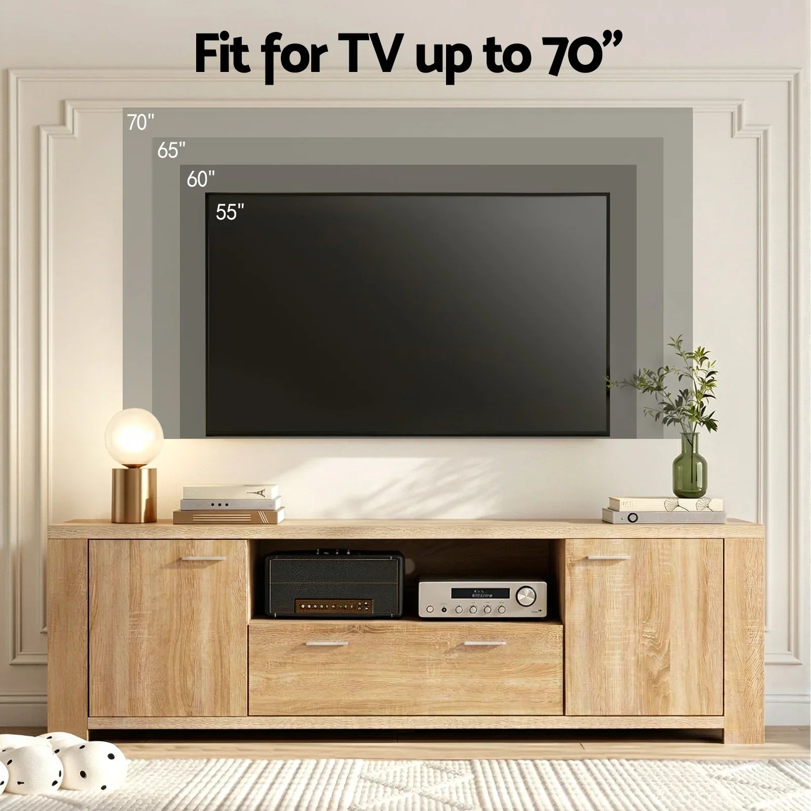 180cm TV Unit Entertainment Unit Storage Drawer Cabinet Pine