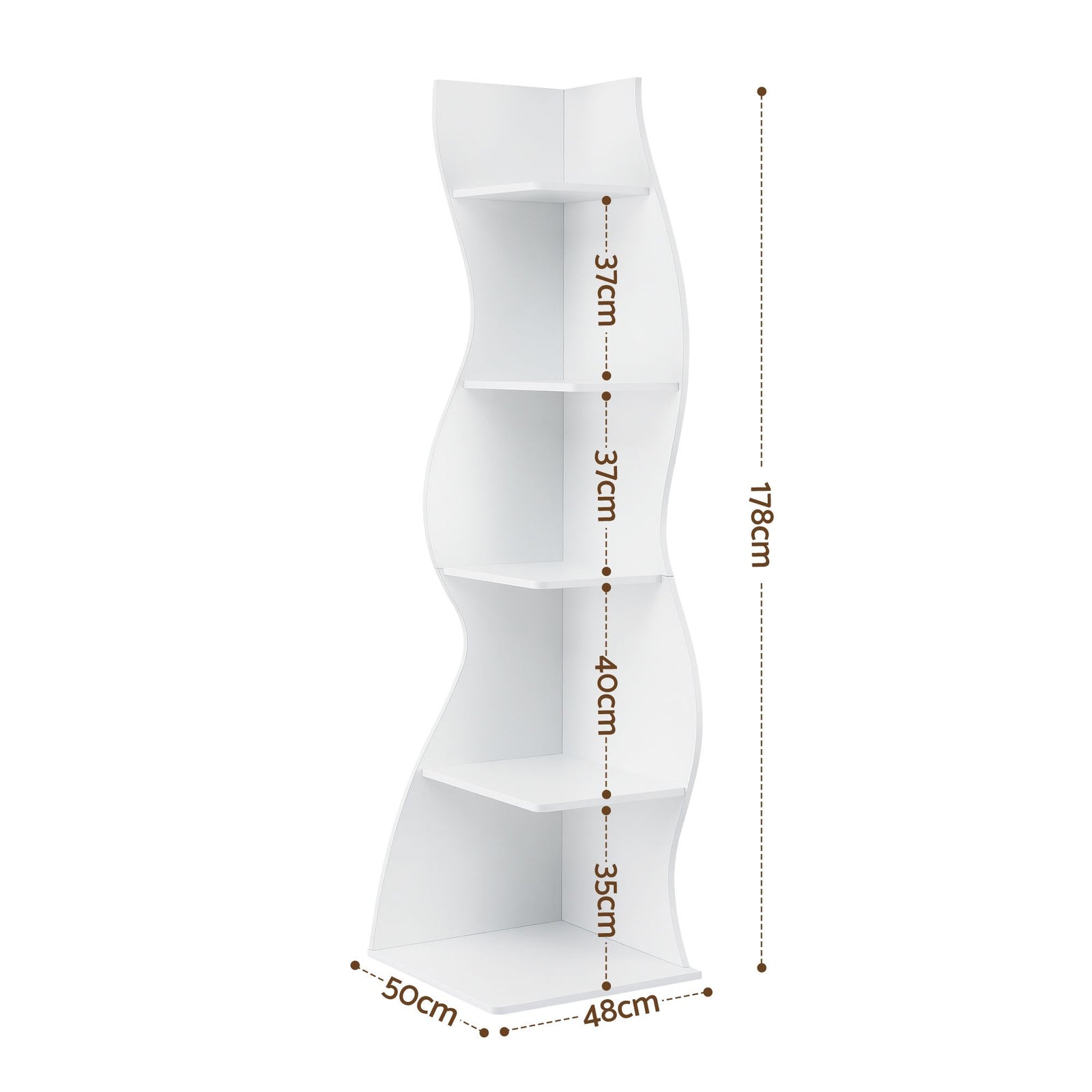 Artiss 5‑Tier Corner Bookshelf – S‑Shaped Display Storage Rack White 178cm