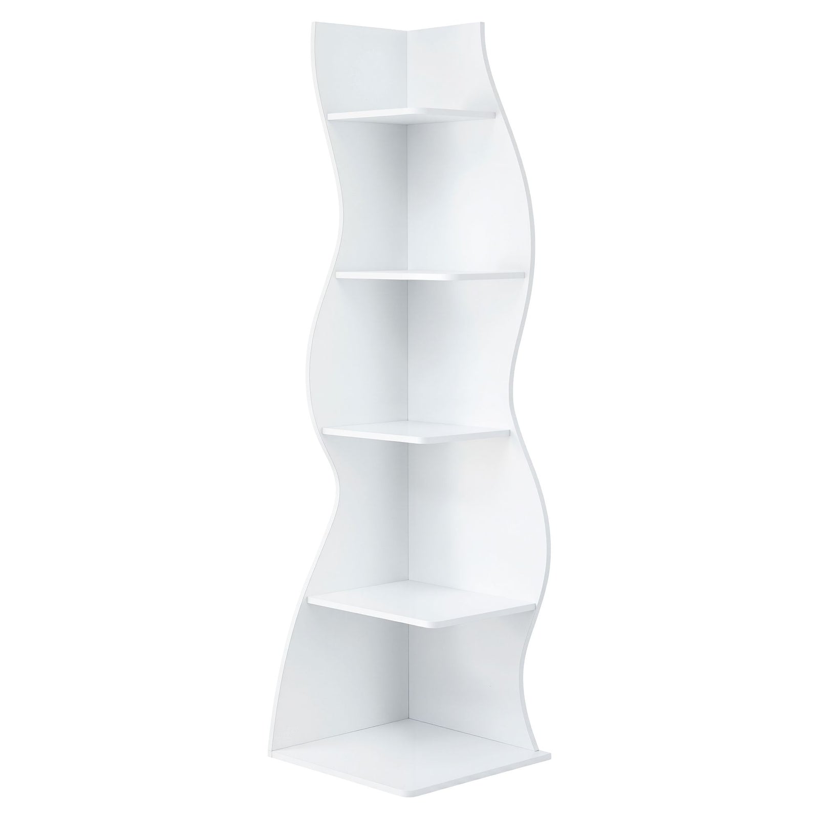 Artiss 5‑Tier Corner Bookshelf – S‑Shaped Display Storage Rack White 178cm