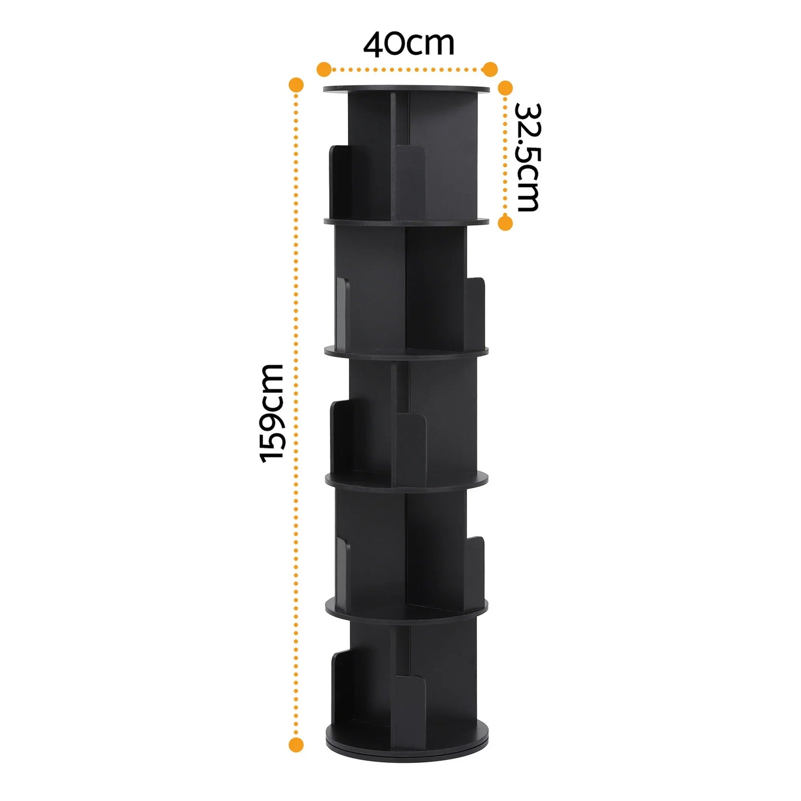 5 Tiers Bookshelf Swivel Bookcase Display Shelves Stand Round Black