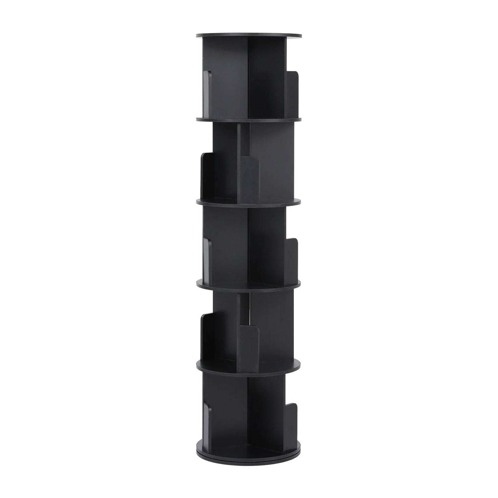 5 Tiers Bookshelf Swivel Bookcase Display Shelves Stand Round Black
