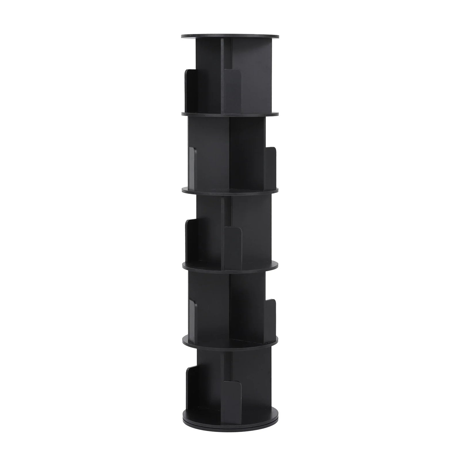 5 Tiers Bookshelf Swivel Bookcase Display Shelves Stand Round Black