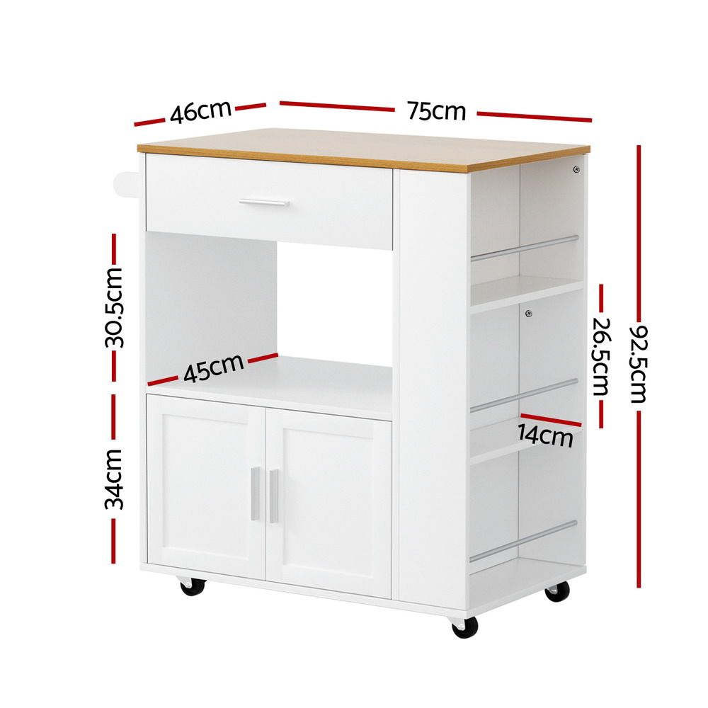 Kitchen Island Trolley Rolling Cart with Storage White & Pine
