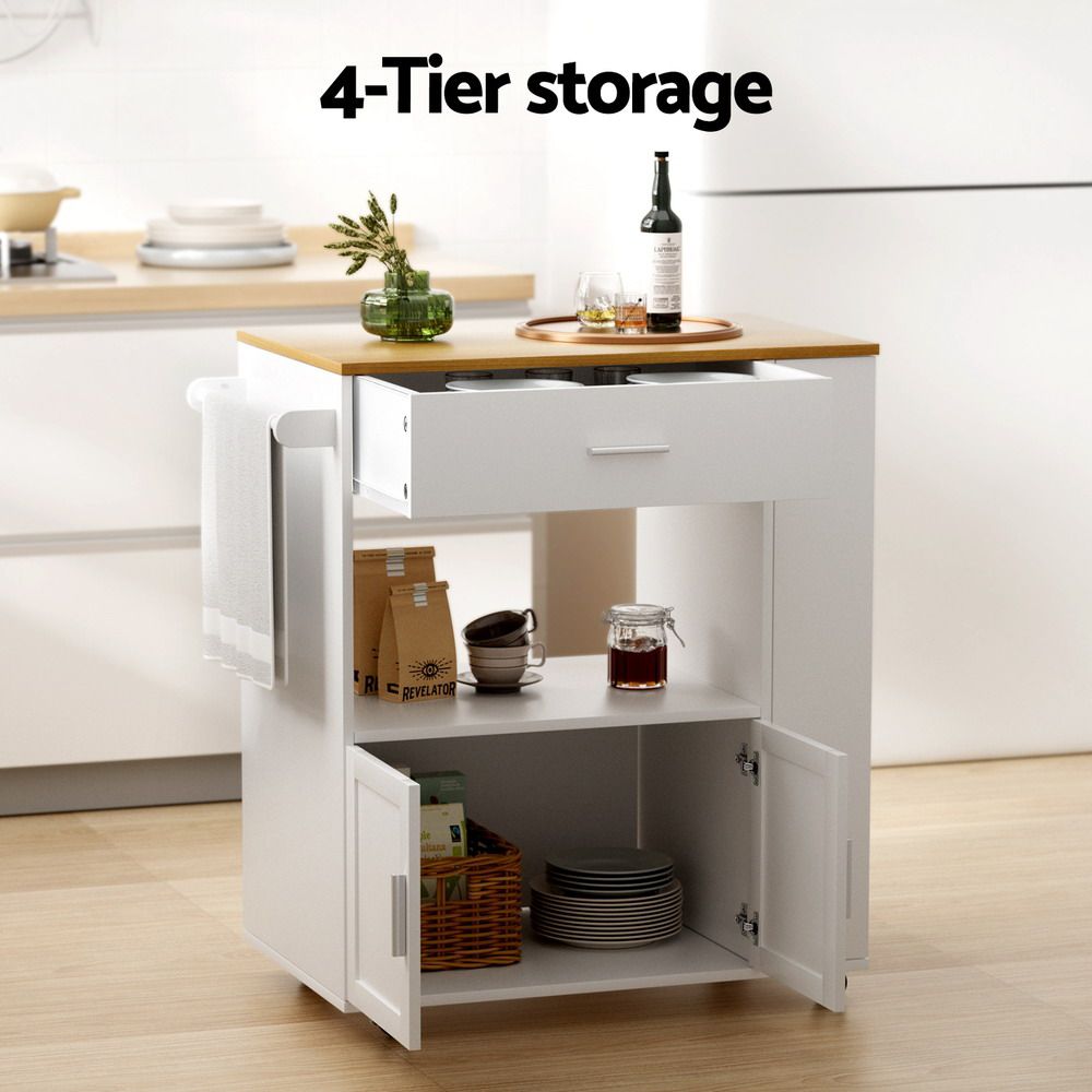 Kitchen Island Trolley Rolling Cart with Storage White & Pine