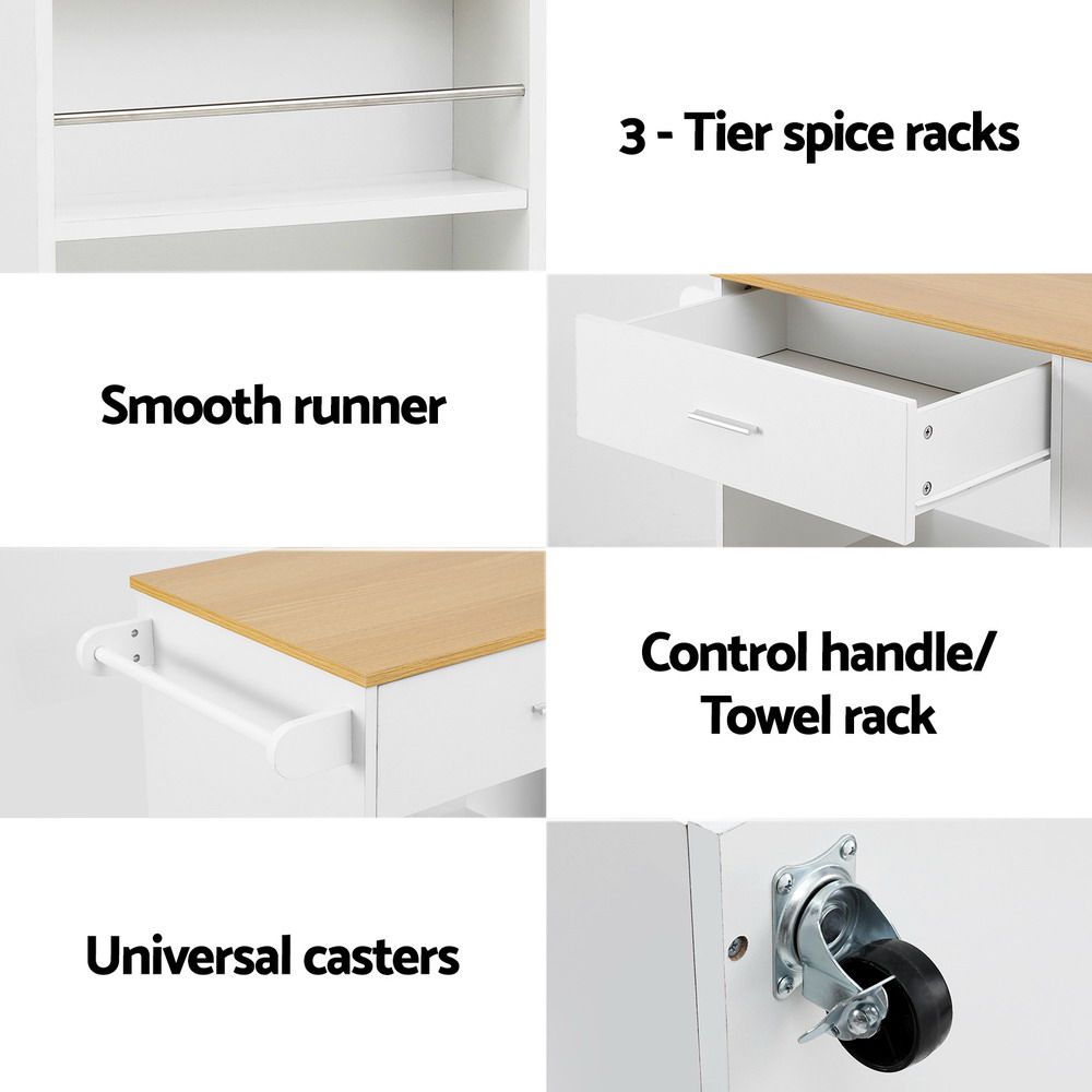 Kitchen Island Trolley Rolling Cart with Storage White & Pine