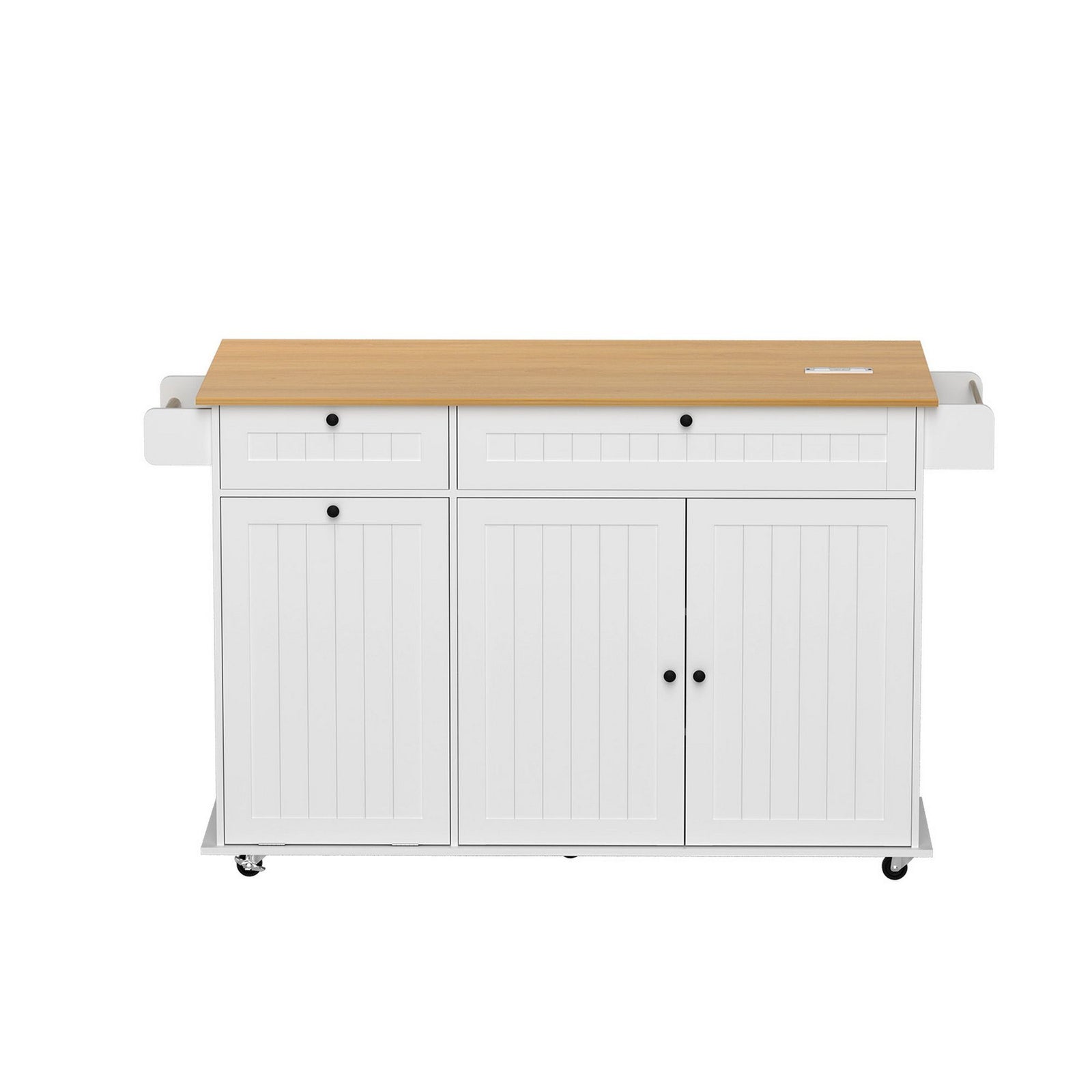 Mobile Kitchen Island – Drop Leaf, Power Outlets, Storage Cabinets, 150×70×90cm