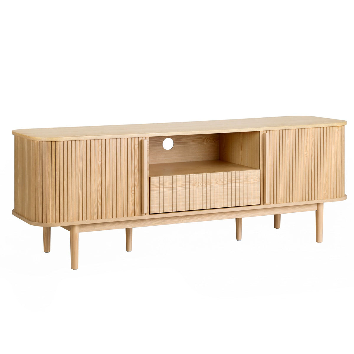 Artiss 160cm TV Unit Storage Drawer Curved Edge Sliding Fluted Style Door Pine