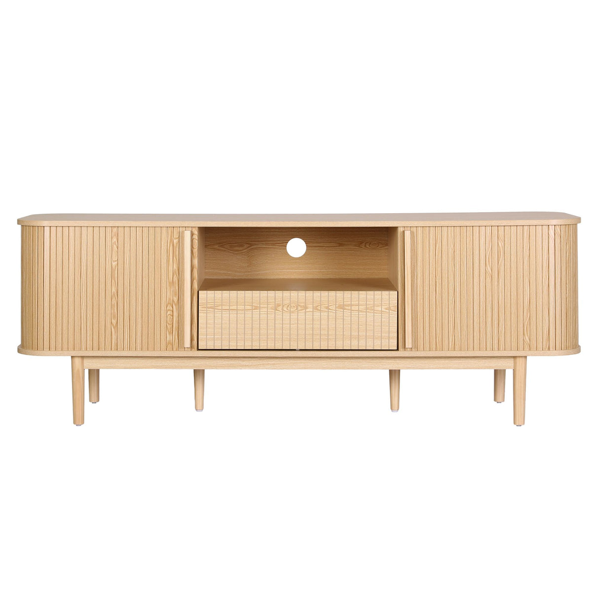 Artiss 160cm TV Unit Storage Drawer Curved Edge Sliding Fluted Style Door Pine