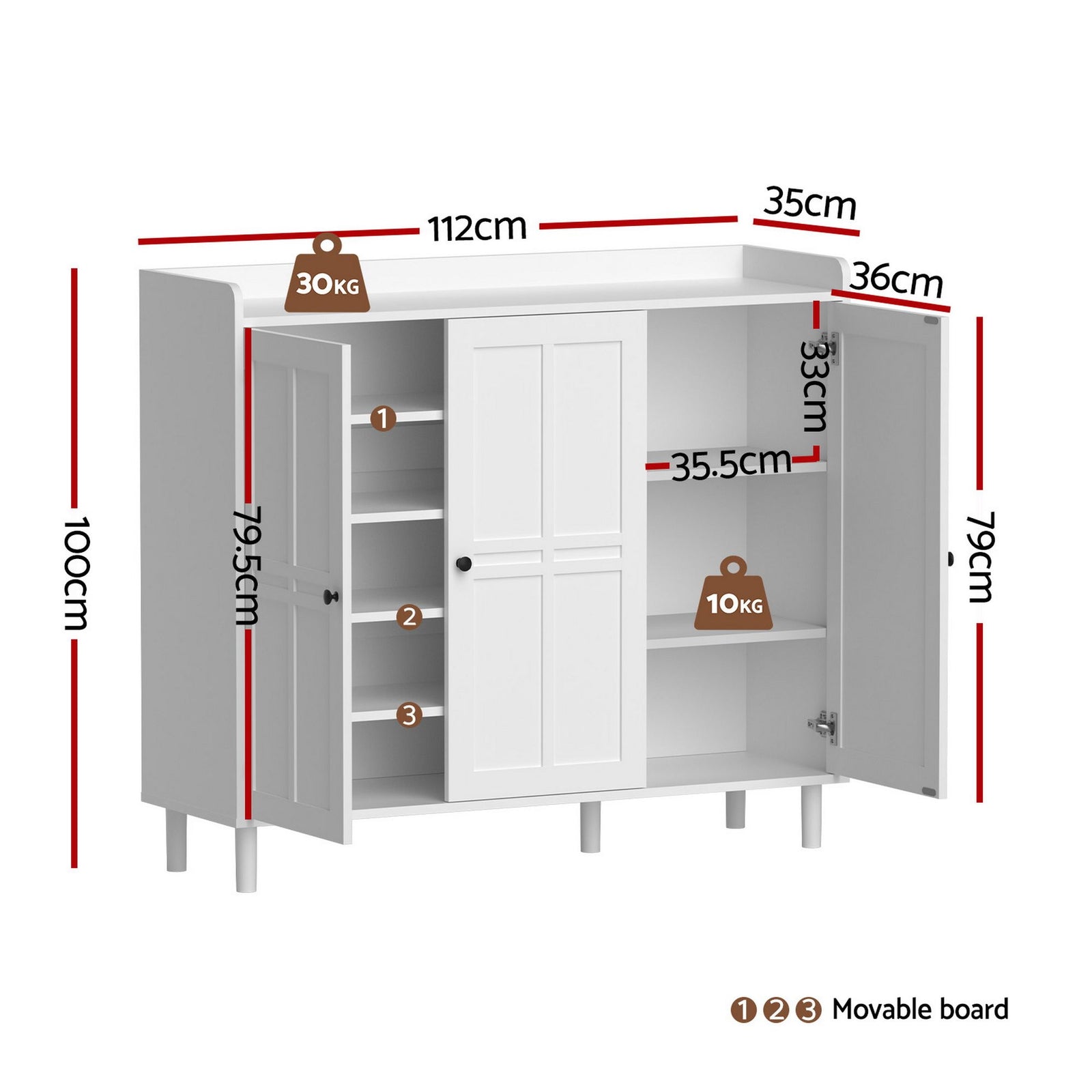 8‑Tier Shoe Cabinet – 112×35×100cm, Adjustable Shelves, 30‑Pair Storage, White