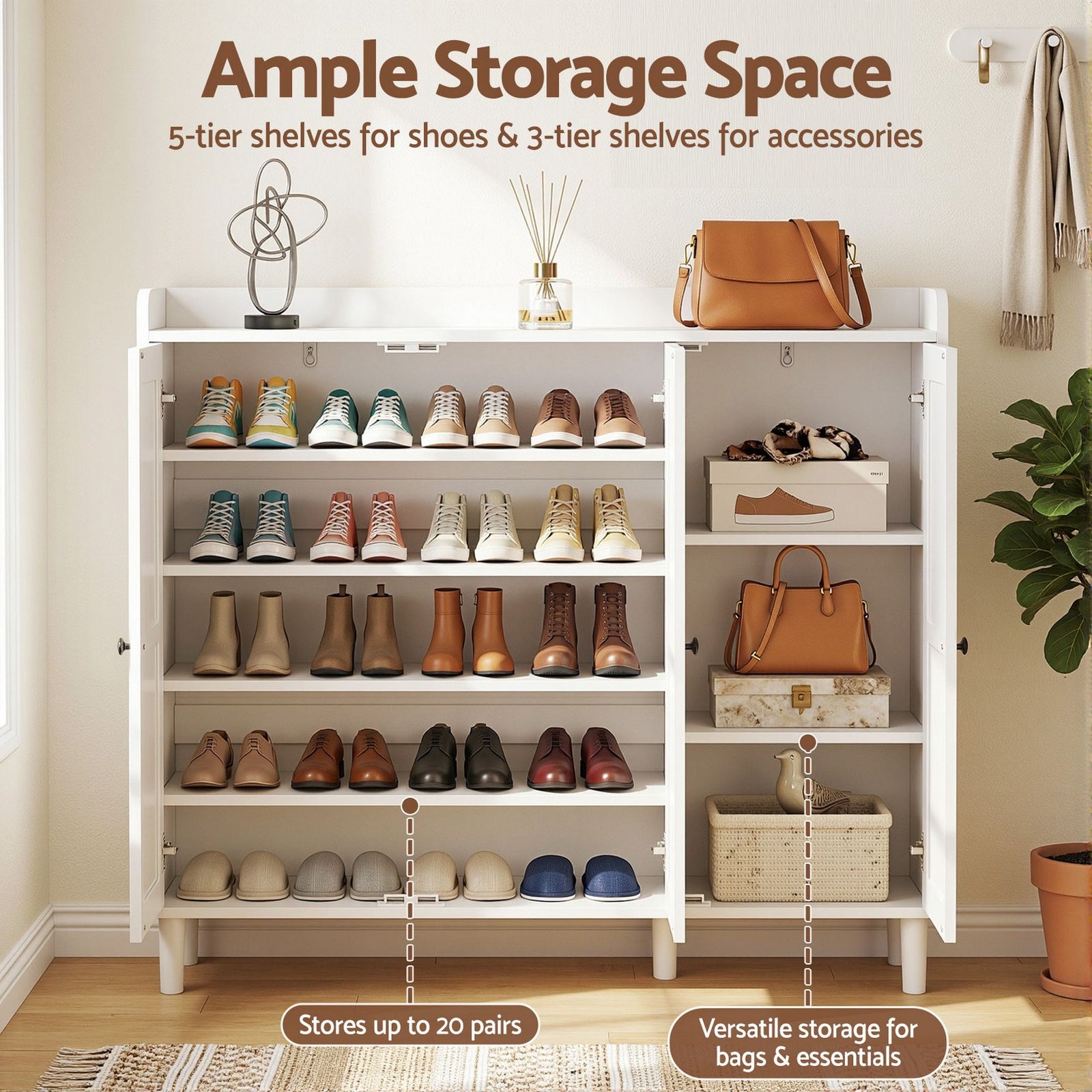 8‑Tier Shoe Cabinet – 112×35×100cm, Adjustable Shelves, 30‑Pair Storage, White