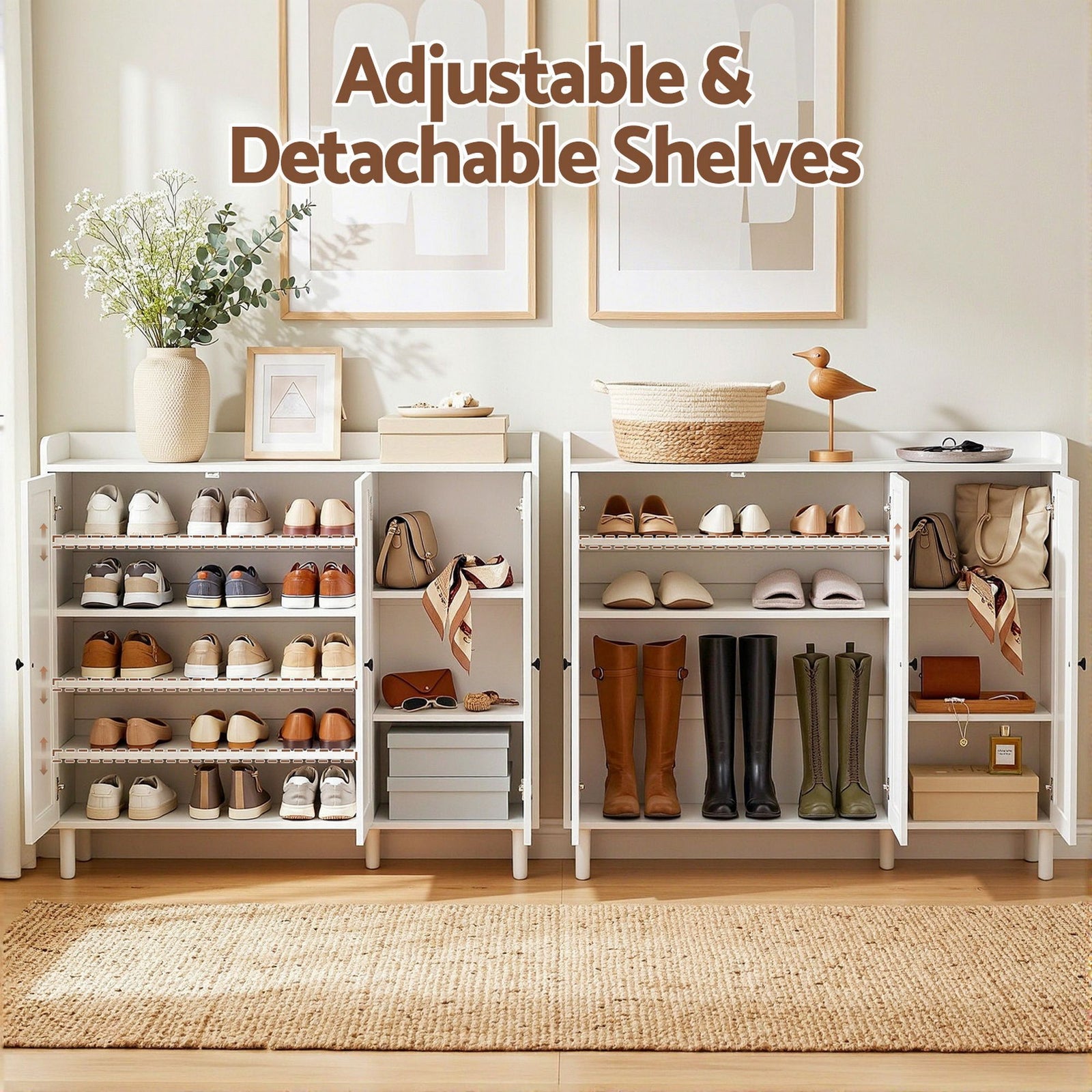 8‑Tier Shoe Cabinet – 112×35×100cm, Adjustable Shelves, 30‑Pair Storage, White