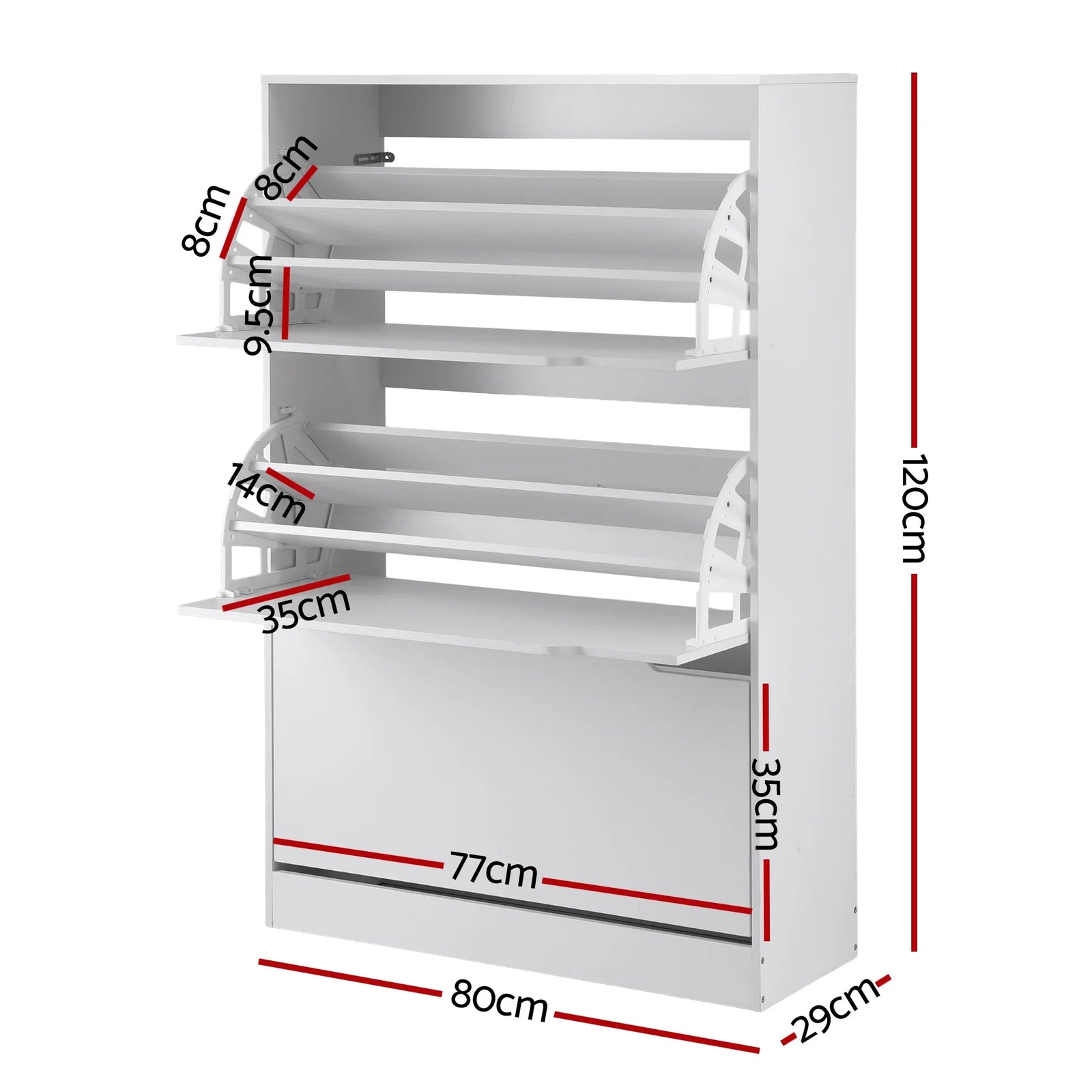 Shoe Rack Cabinet 24 Pairs Adjustable Shelf White