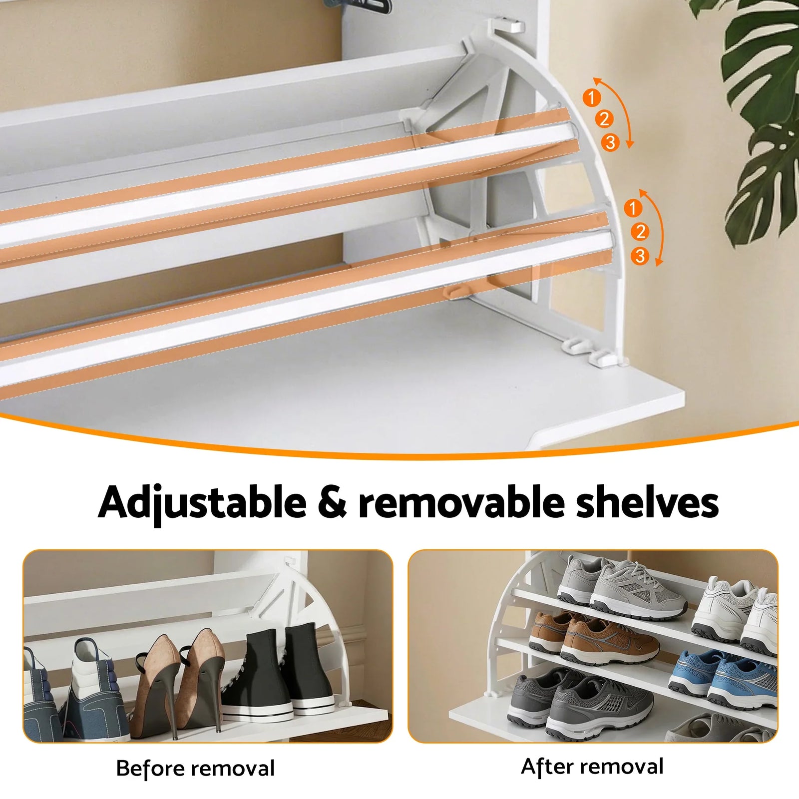 Shoe Rack Cabinet 24 Pairs Adjustable Shelf White