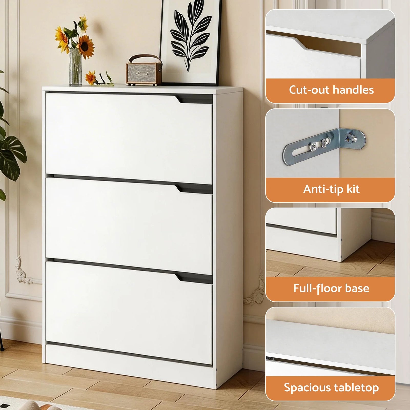 Shoe Rack Cabinet 24 Pairs Adjustable Shelf White
