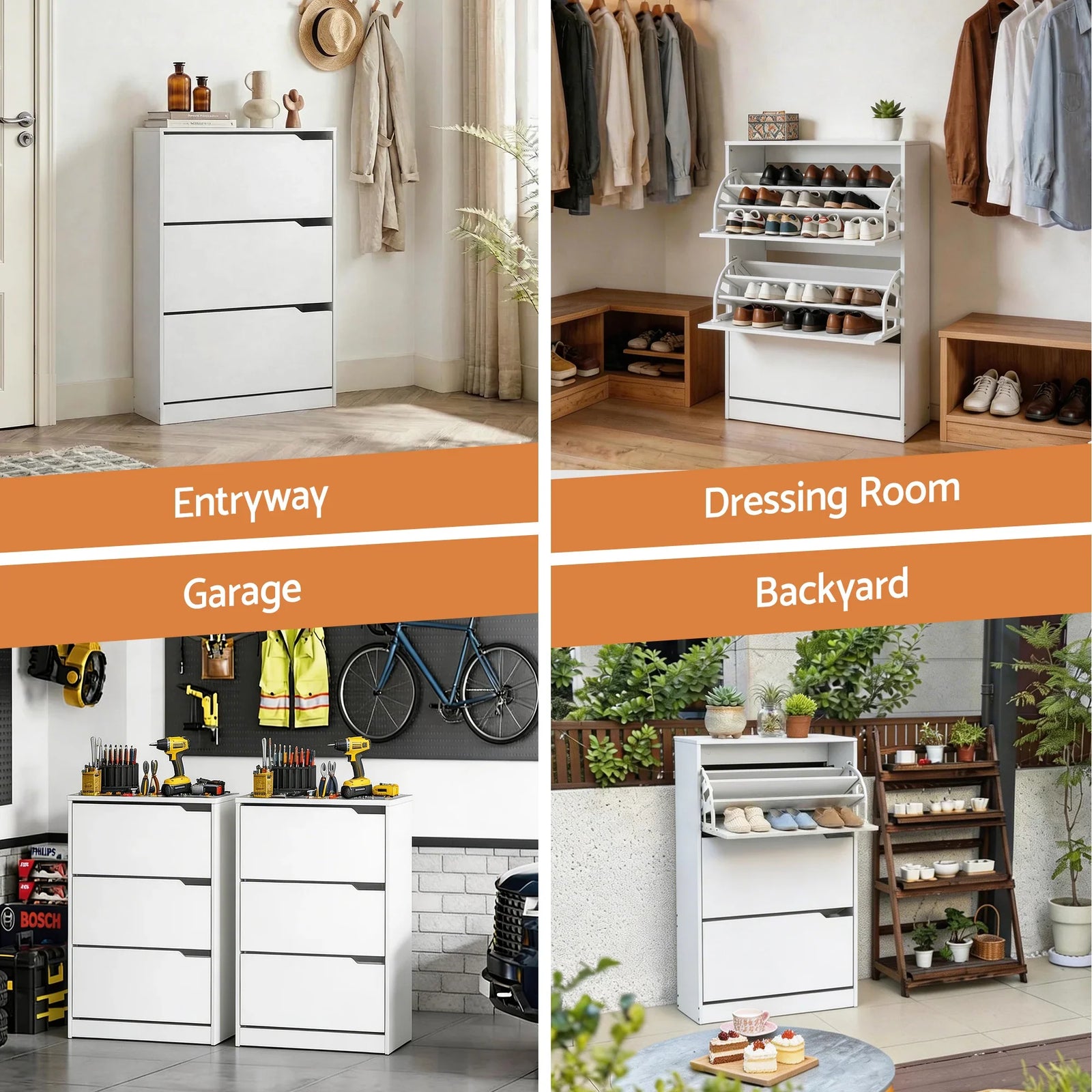 Shoe Rack Cabinet 24 Pairs Adjustable Shelf White