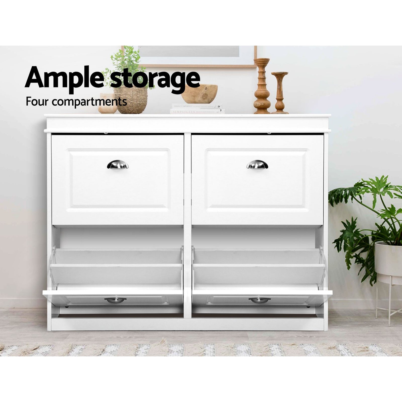 Artiss Shoe Cabinet & Bench Set White – Flip Drawers, 6 Compartments, 105cm