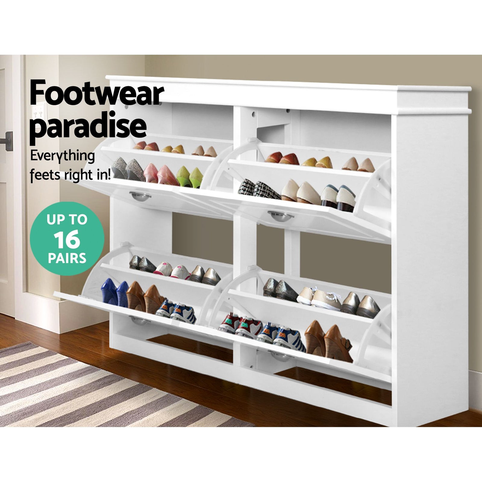 Artiss Shoe Cabinet & Bench Set White – Flip Drawers, 6 Compartments, 105cm