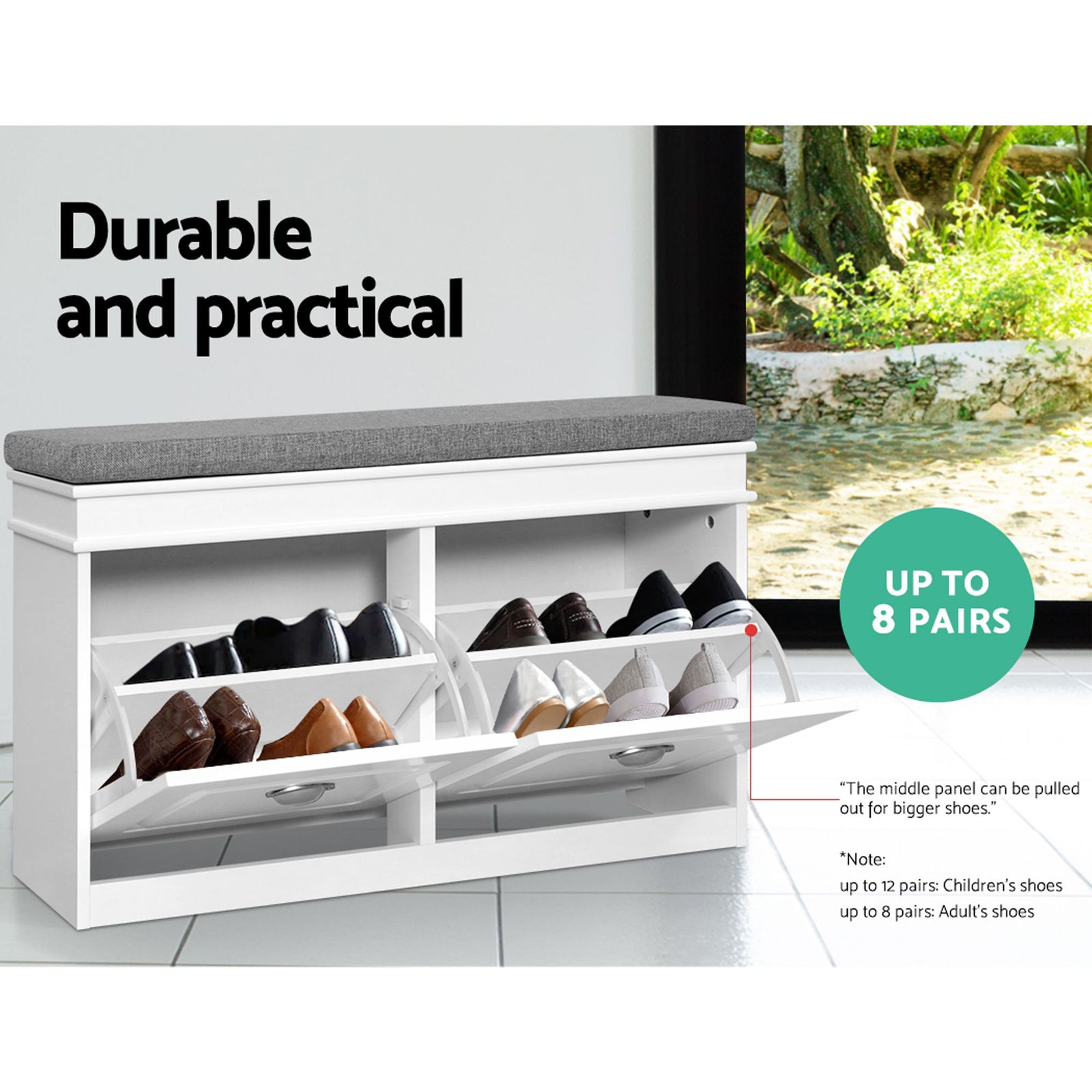 Artiss Shoe Cabinet & Bench Set White – Flip Drawers, 6 Compartments, 105cm