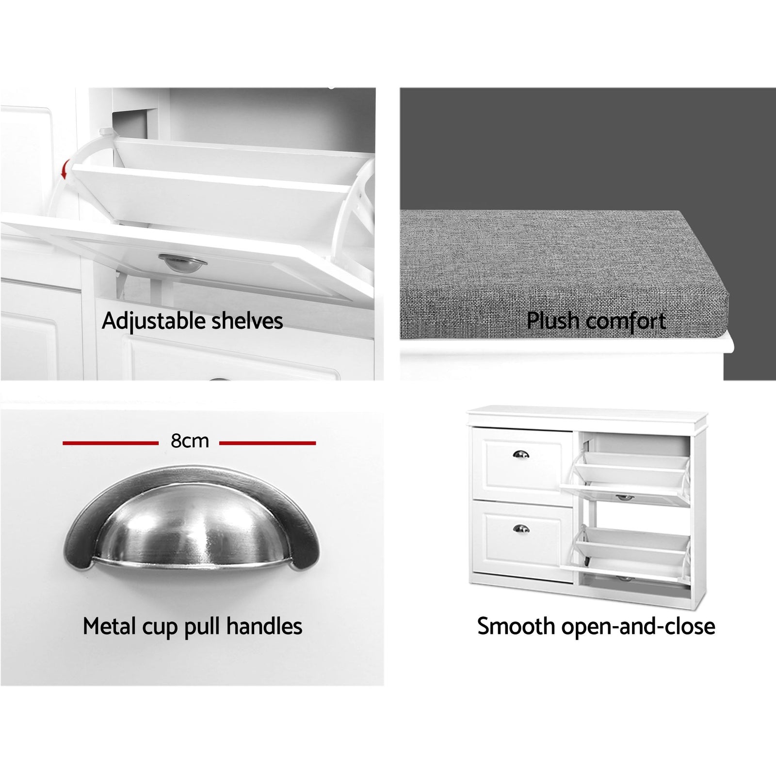 Artiss Shoe Cabinet & Bench Set White – Flip Drawers, 6 Compartments, 105cm