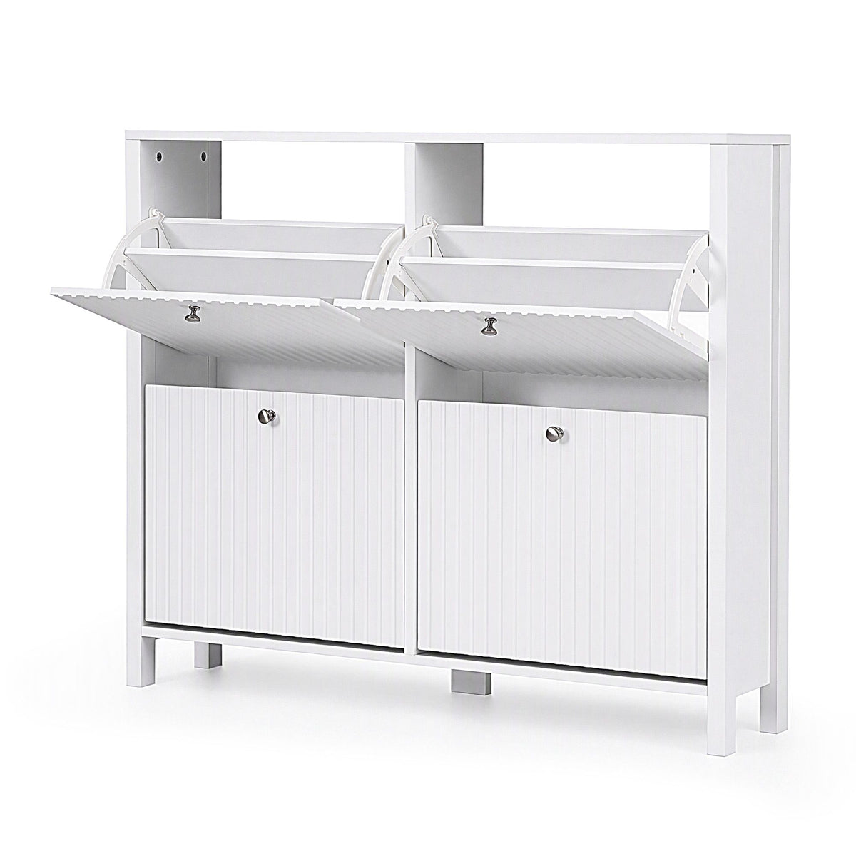 Artiss Shoe Cabinet 4 Flip Drawers Fluted Front Adjustable Shelves 110cm White